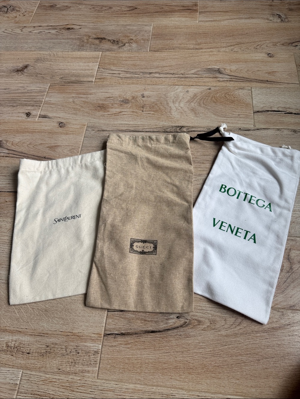 Saint Laurent, Gucci & Bottega Veneta Dust Bag Trio - Cream, Tan, White
